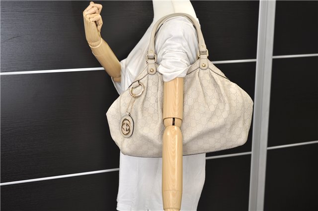 Authentic GUCCI Guccissima Sukey Shoulder Tote Bag GG Leather 211944 White 4802E