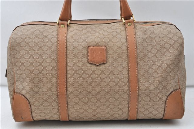 Authentic CELINE Macadam Blason Pattern Boston Hand Bag PVC Leather Beige 4803D