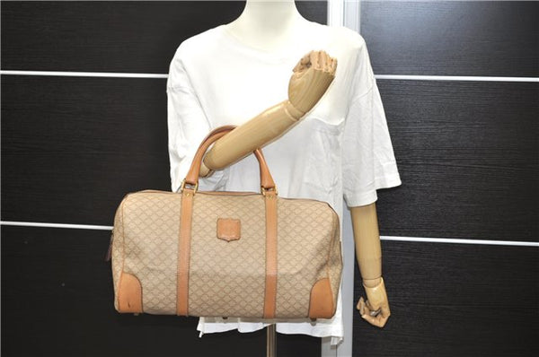 Authentic CELINE Macadam Blason Pattern Boston Hand Bag PVC Leather Beige 4803D