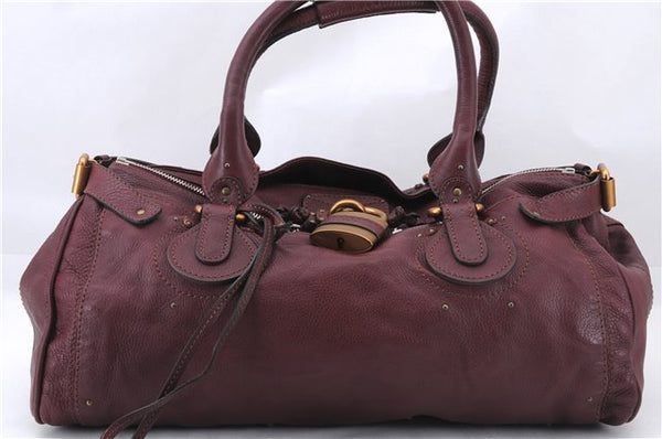 Authentic Chloe Vintage Paddington Leather Shoulder Tote Bag Purple 4808E