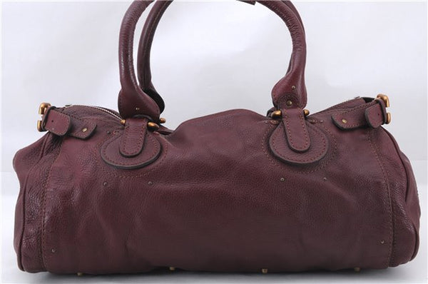 Authentic Chloe Vintage Paddington Leather Shoulder Tote Bag Purple 4808E