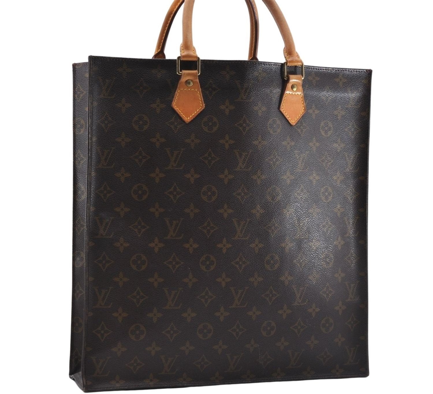 Authentic Louis Vuitton Monogram Sac Plat Hand Bag M51140 LV 4816D