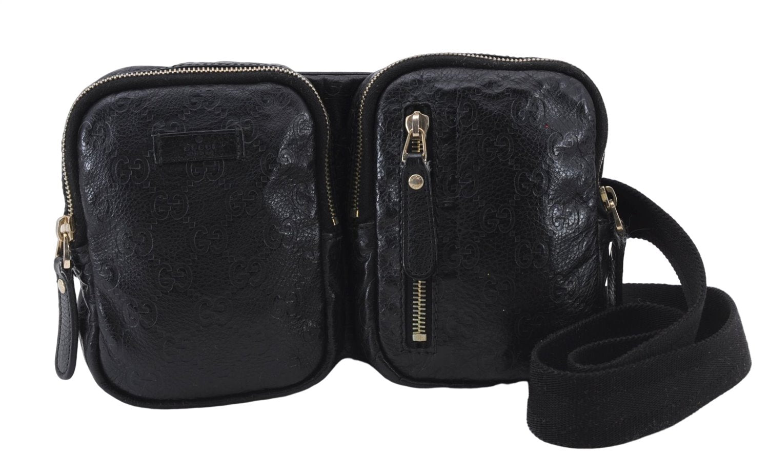Authentic GUCCI Guccissima Leather Waist Bum Bag Purse 246417 Black 4816E