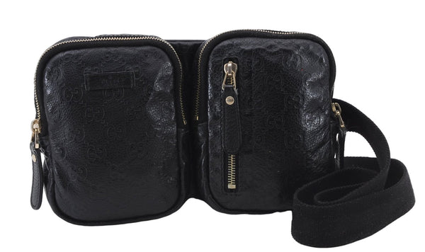 Authentic GUCCI Guccissima Leather Waist Bum Bag Purse 246417 Black 4816E