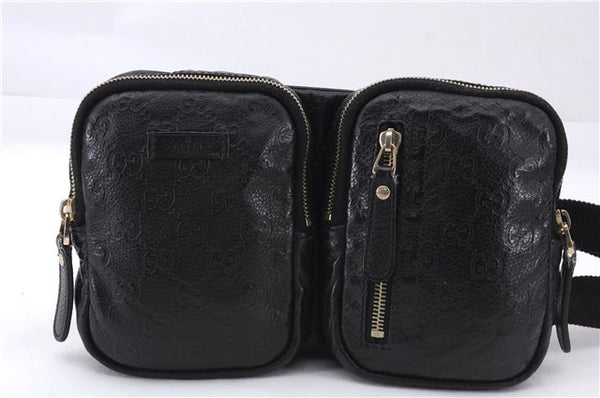 Authentic GUCCI Guccissima Leather Waist Bum Bag Purse 246417 Black 4816E
