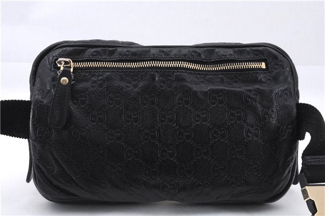 Authentic GUCCI Guccissima Leather Waist Bum Bag Purse 246417 Black 4816E