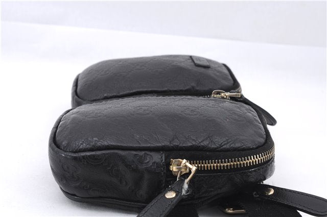 Authentic GUCCI Guccissima Leather Waist Bum Bag Purse 246417 Black 4816E