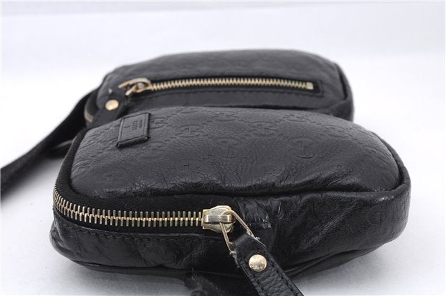 Authentic GUCCI Guccissima Leather Waist Bum Bag Purse 246417 Black 4816E