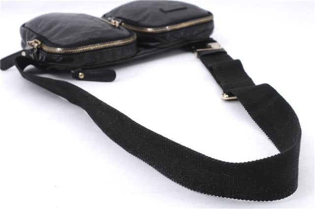 Authentic GUCCI Guccissima Leather Waist Bum Bag Purse 246417 Black 4816E