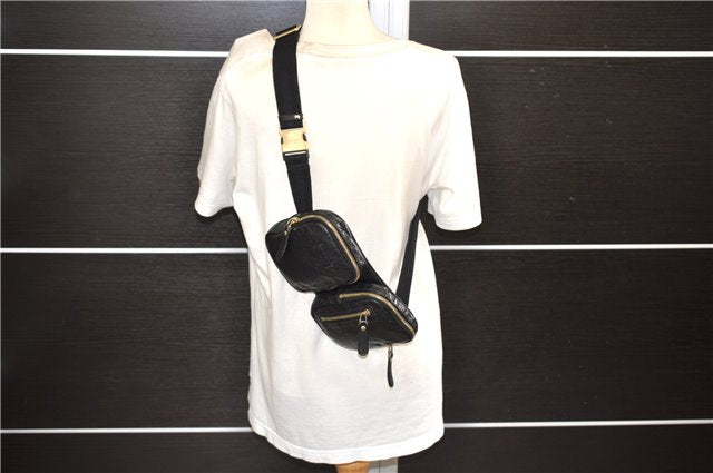 Authentic GUCCI Guccissima Leather Waist Bum Bag Purse 246417 Black 4816E