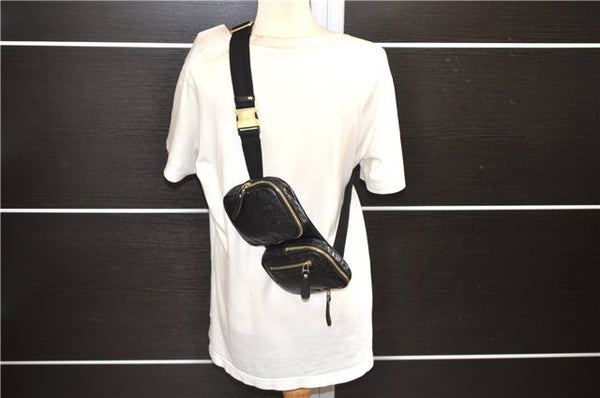 Authentic GUCCI Guccissima Leather Waist Bum Bag Purse 246417 Black 4816E