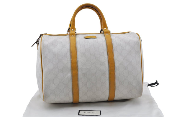 Authentic GUCCI Vintage Hand Boston Bag GG PVC Leather 193603 White 4818E