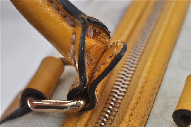 Authentic GUCCI Vintage Hand Boston Bag GG PVC Leather 193603 White 4818E