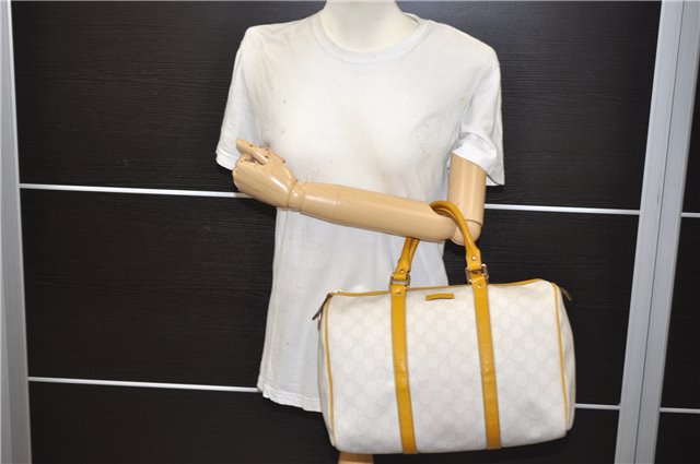 Authentic GUCCI Vintage Hand Boston Bag GG PVC Leather 193603 White 4818E