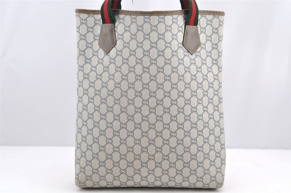 Authentic GUCCI Web Sherry Line GG Plus Shoulder Tote Bag PVC Leather Gray 4821I