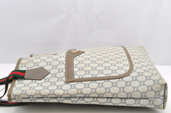 Authentic GUCCI Web Sherry Line GG Plus Shoulder Tote Bag PVC Leather Gray 4821I