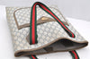 Authentic GUCCI Web Sherry Line GG Plus Shoulder Tote Bag PVC Leather Gray 4821I