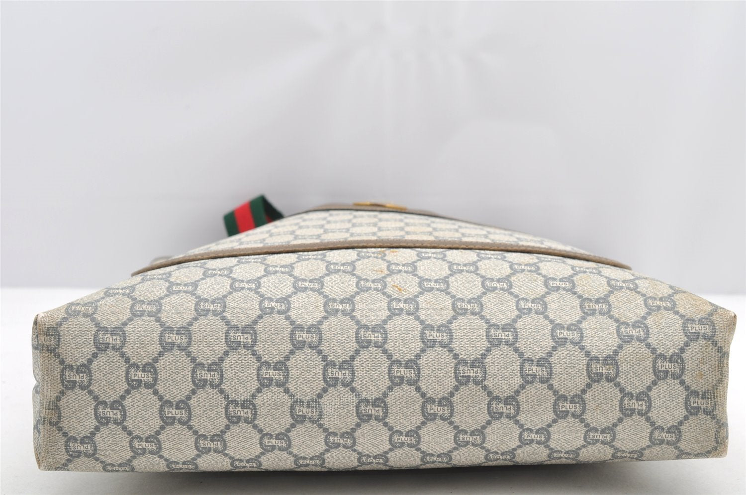 Authentic GUCCI Web Sherry Line GG Plus Shoulder Tote Bag PVC Leather Gray 4821I
