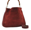 Authentic GUCCI Bamboo 2Way Shoulder Hand Bag Suede Leather Bordeaux Junk 4824I