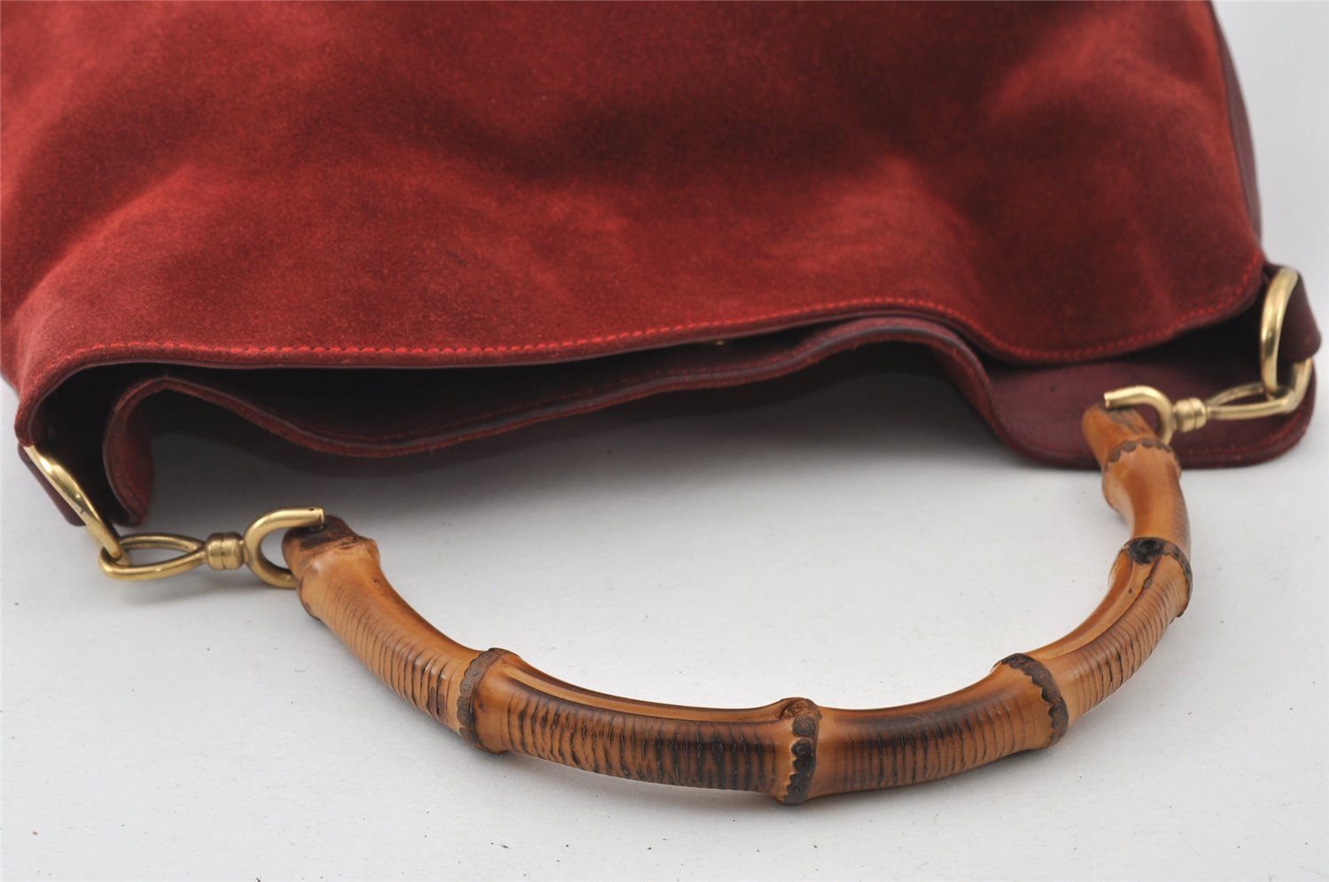 Authentic GUCCI Bamboo 2Way Shoulder Hand Bag Suede Leather Bordeaux Junk 4824I