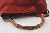 Authentic GUCCI Bamboo 2Way Shoulder Hand Bag Suede Leather Bordeaux Junk 4824I