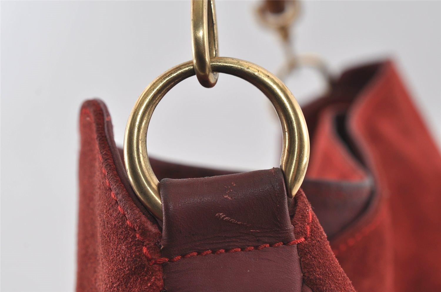 Authentic GUCCI Bamboo 2Way Shoulder Hand Bag Suede Leather Bordeaux Junk 4824I