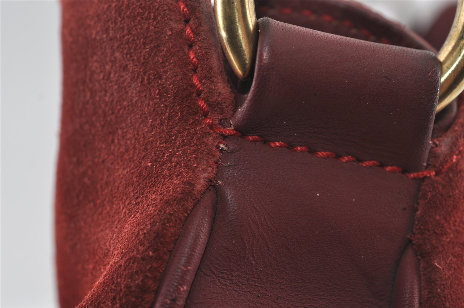 Authentic GUCCI Bamboo 2Way Shoulder Hand Bag Suede Leather Bordeaux Junk 4824I