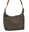 Authentic GUCCI Bamboo Shoulder Hand Bag Purse Nylon Leather Khaki Green 4825I