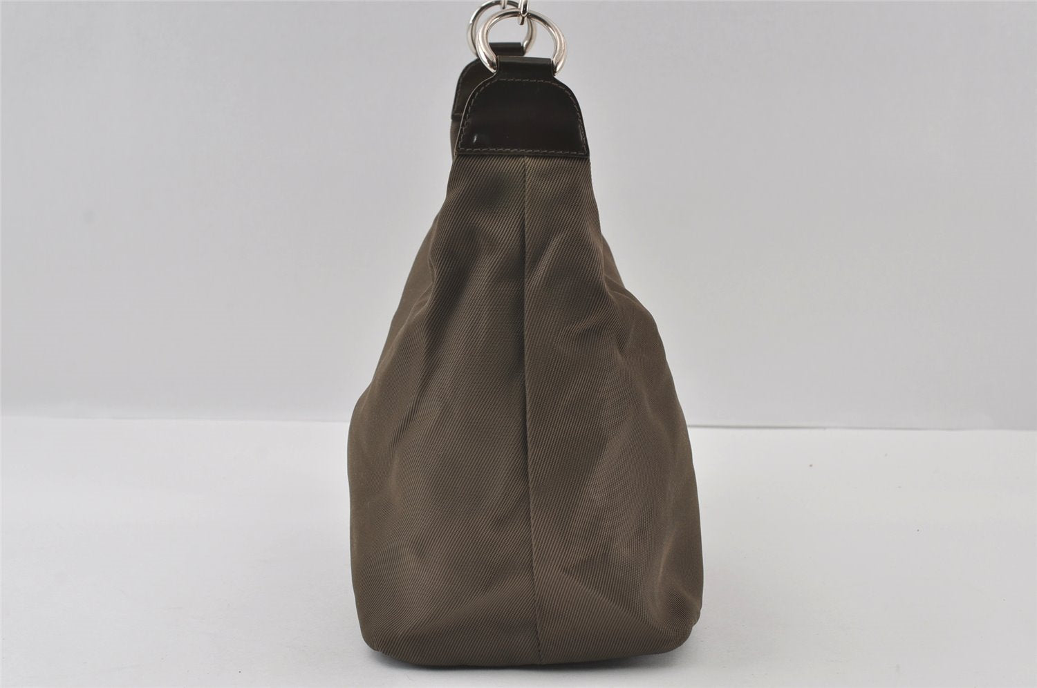 Authentic GUCCI Bamboo Shoulder Hand Bag Purse Nylon Leather Khaki Green 4825I