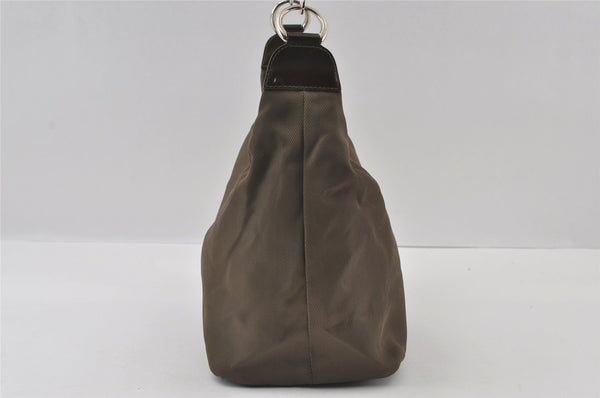 Authentic GUCCI Bamboo Shoulder Hand Bag Purse Nylon Leather Khaki Green 4825I