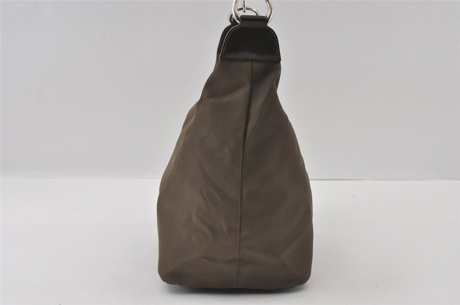 Authentic GUCCI Bamboo Shoulder Hand Bag Purse Nylon Leather Khaki Green 4825I