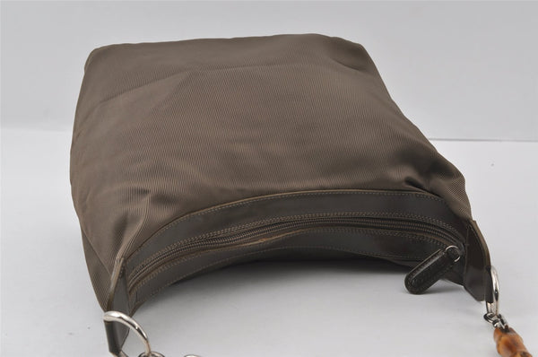 Authentic GUCCI Bamboo Shoulder Hand Bag Purse Nylon Leather Khaki Green 4825I