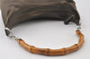 Authentic GUCCI Bamboo Shoulder Hand Bag Purse Nylon Leather Khaki Green 4825I
