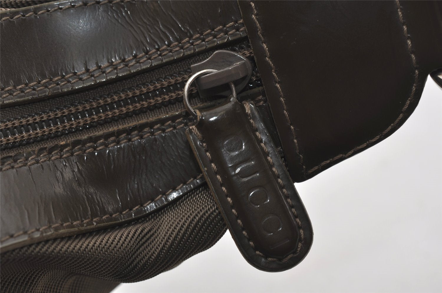 Authentic GUCCI Bamboo Shoulder Hand Bag Purse Nylon Leather Khaki Green 4825I