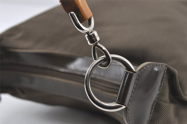 Authentic GUCCI Bamboo Shoulder Hand Bag Purse Nylon Leather Khaki Green 4825I