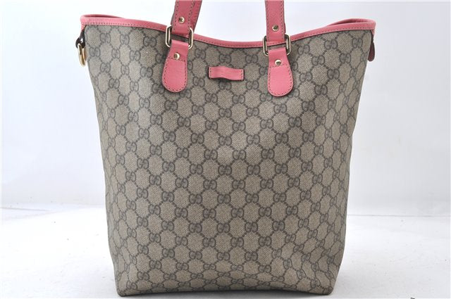 Authentic GUCCI Vintage Shoulder Tote Bag GG PVC Leather 189896 Brown Pink 4827E
