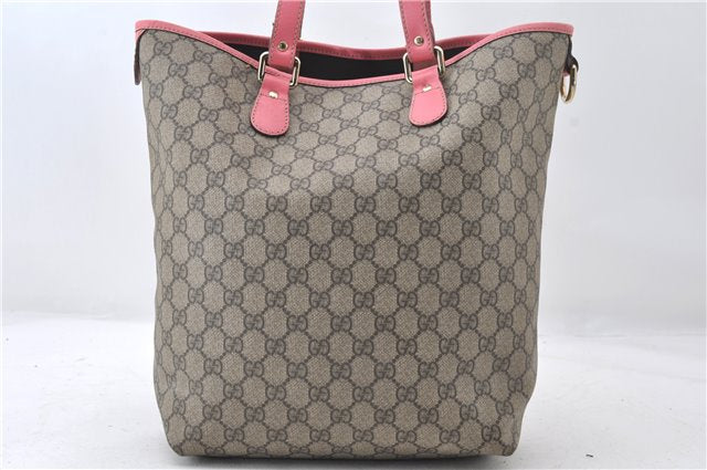Authentic GUCCI Vintage Shoulder Tote Bag GG PVC Leather 189896 Brown Pink 4827E