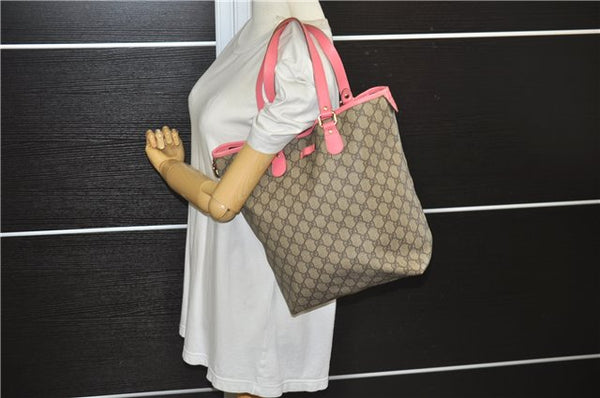 Authentic GUCCI Vintage Shoulder Tote Bag GG PVC Leather 189896 Brown Pink 4827E