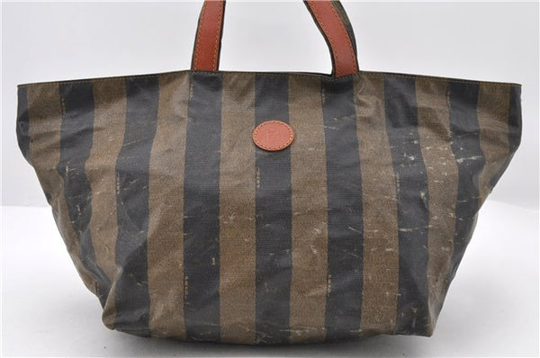 Authentic FENDI Pequin Hand Bag Purse Nylon Leather Brown 4834C