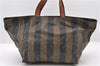 Authentic FENDI Pequin Hand Bag Purse Nylon Leather Brown 4834C