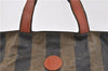 Authentic FENDI Pequin Hand Bag Purse Nylon Leather Brown 4834C