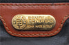 Authentic FENDI Pequin Hand Bag Purse Nylon Leather Brown 4834C