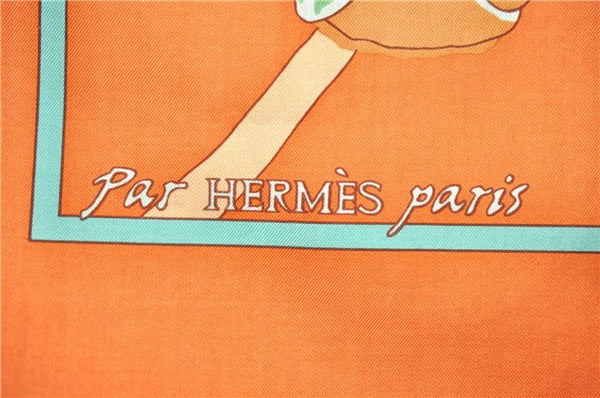 Authentic HERMES Carre 70 Scarf "Au clair de la mer" Cotton Blue Orange 4834F