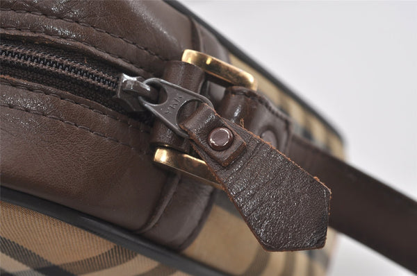 Authentic Burberrys Nova Check Shoulder Bag Purse Canvas Leather Beige 4835I
