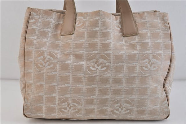 Authentic CHANEL New Travel Line Shoulder Tote Bag Nylon Leather Beige 4839C