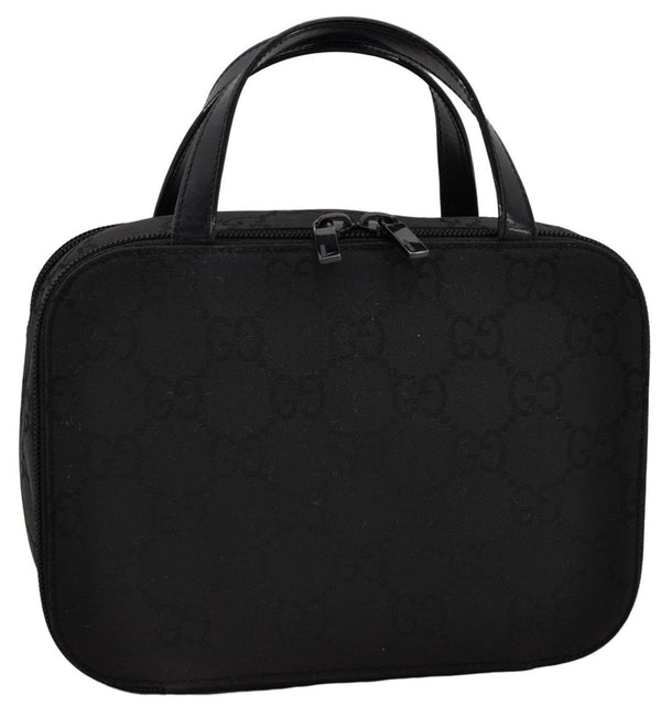 Authentic GUCCI Vanity Hand Bag GG Purse Nylon Leather Black 4839D