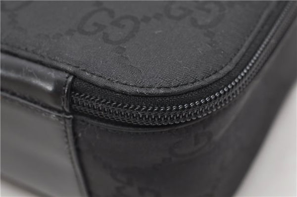 Authentic GUCCI Vanity Hand Bag GG Purse Nylon Leather Black 4839D