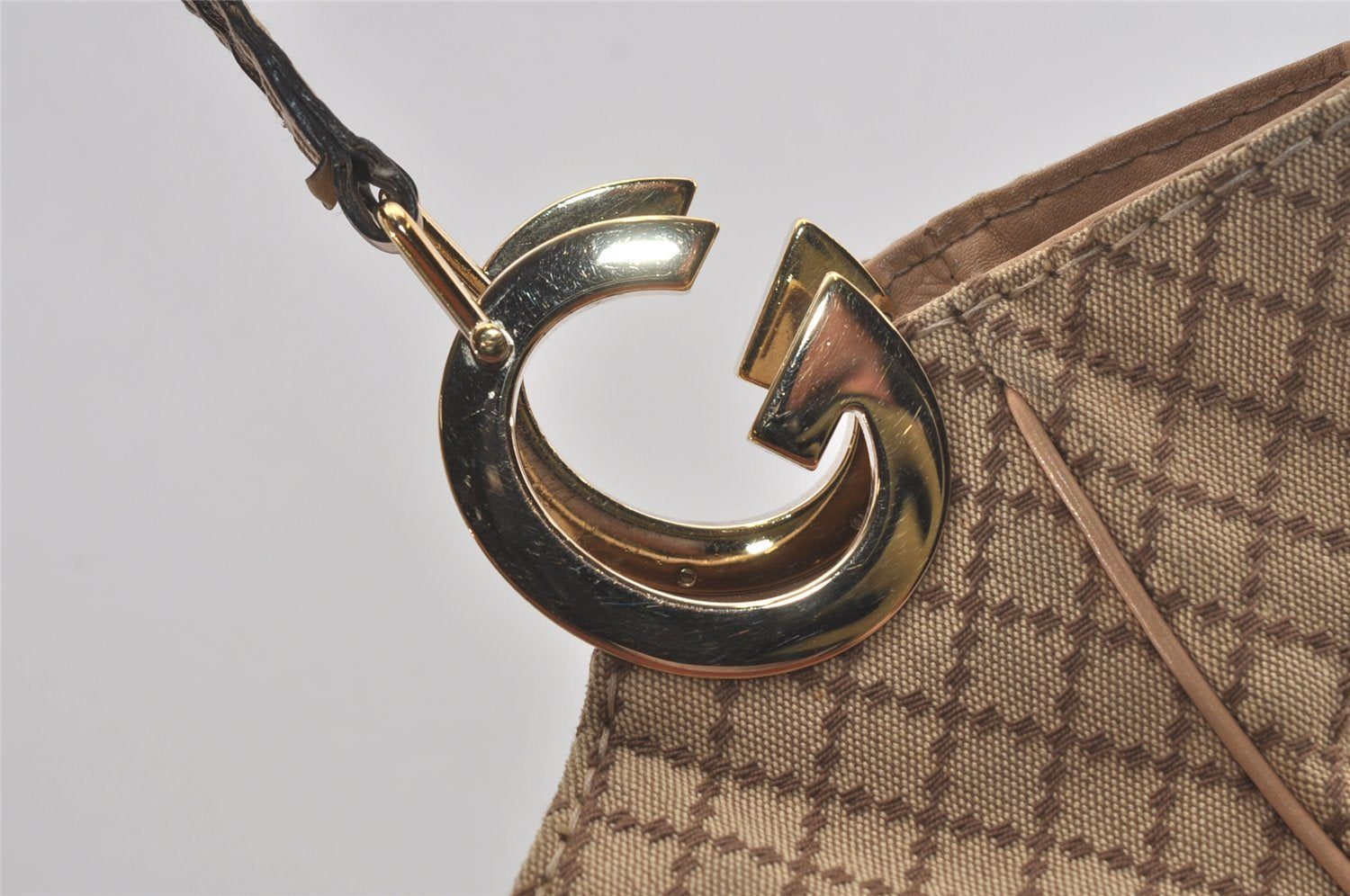 Authentic GUCCI Diamante Charlotte Tote Bag Canvas Leather 203504 Brown 4840I