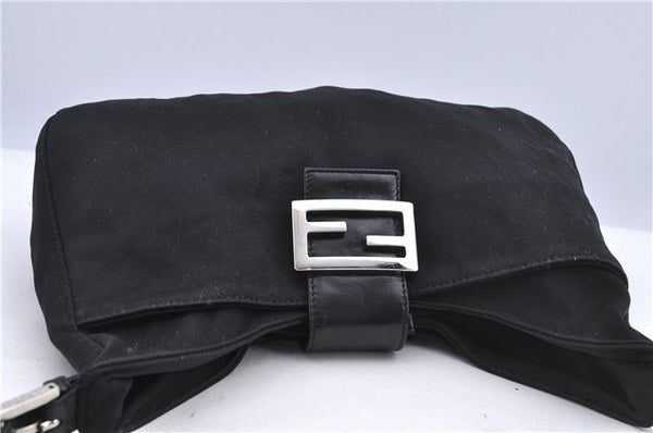 Authentic FENDI Mamma Baguette Shoulder Hand Bag Jersey Leather Black 4841B