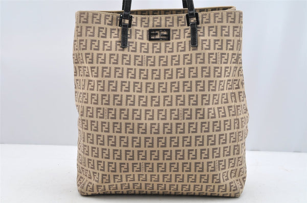 Authentic FENDI Vintage Zucchino Hand Bag Canvas Leather Beige 4841I